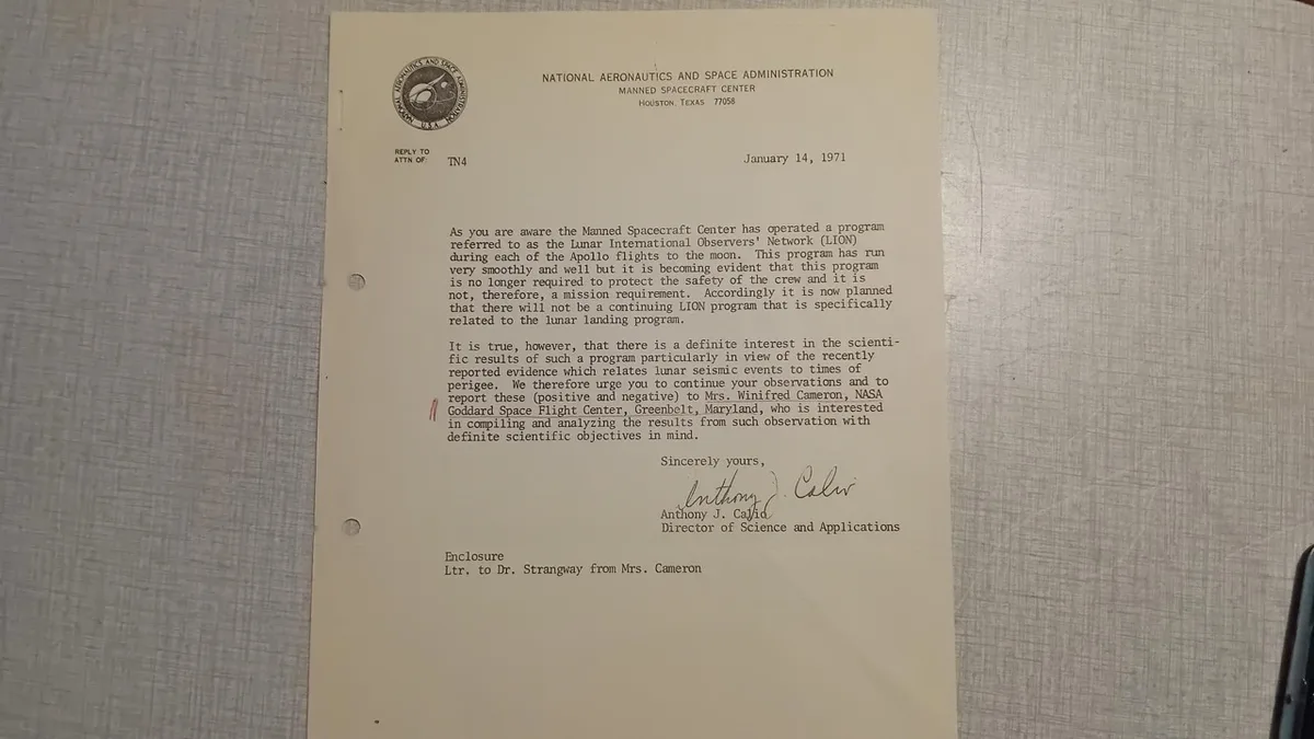 Brief der Astronauten der Nasa.